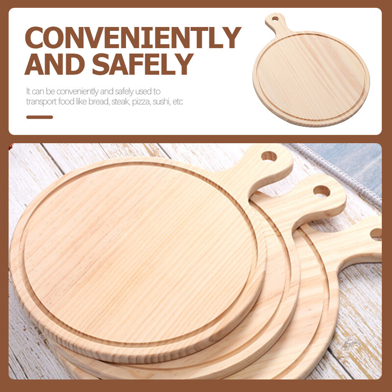 Breadboard pizza tányér Kerek sajtos sütőtálca Gyümölcs fogantyúval hámozáshoz ételtartó fa lapát