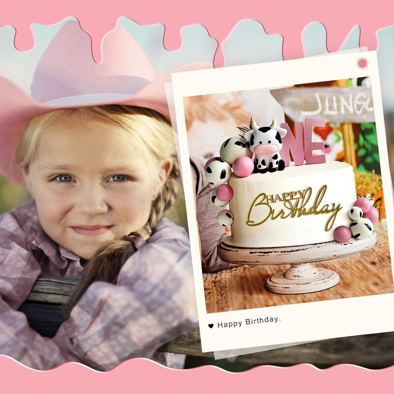 16db Cow Cake Topper Cow Print Cake Topper Golyók Farm témájú Születésnapi Party dekoráció Keresztelő Babazuhany Esküvői Kellékek