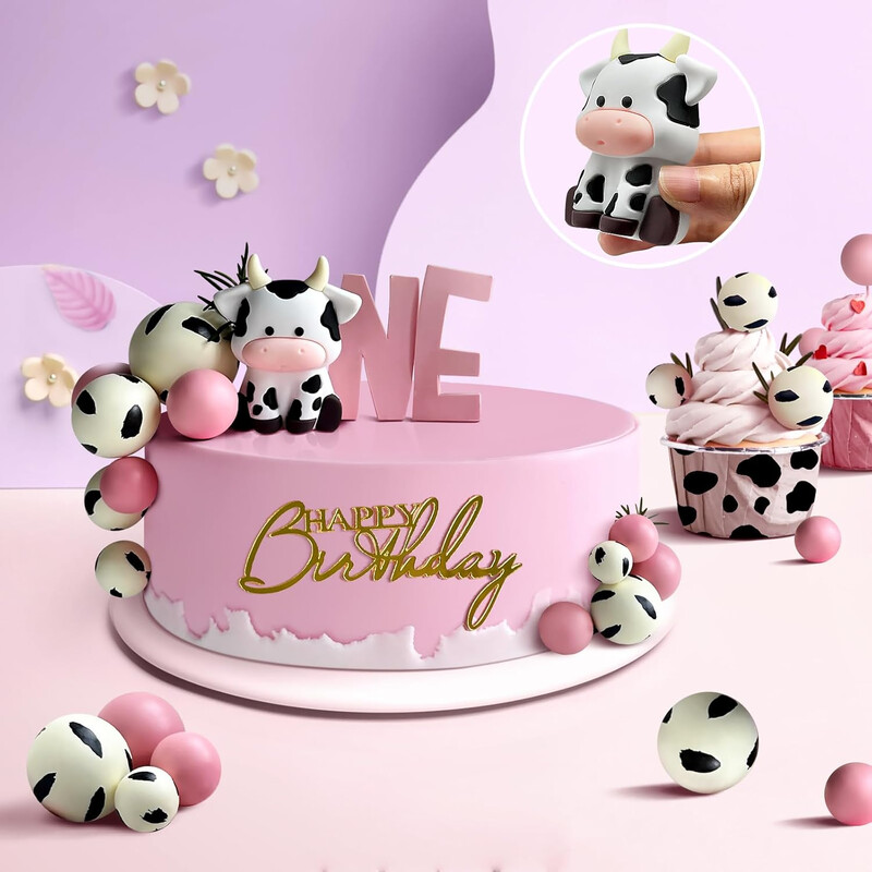 16db Cow Cake Topper Cow Print Cake Topper Golyók Farm témájú Születésnapi Party dekoráció Keresztelő Babazuhany Esküvői Kellékek