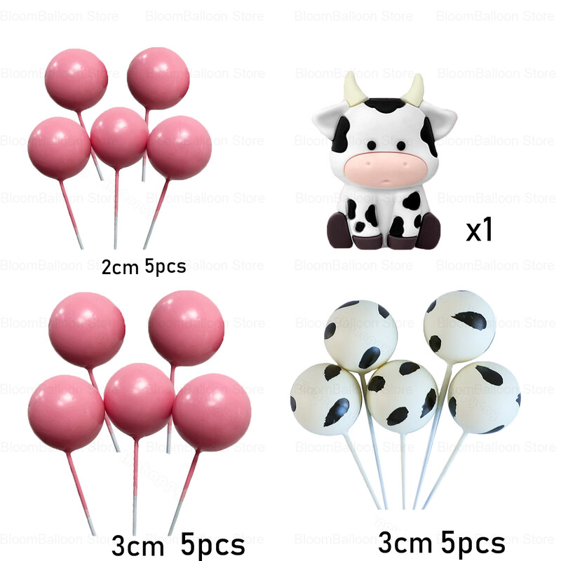 16db Cow Cake Topper Cow Print Cake Topper Golyók Farm témájú Születésnapi Party dekoráció Keresztelő Babazuhany Esküvői Kellékek