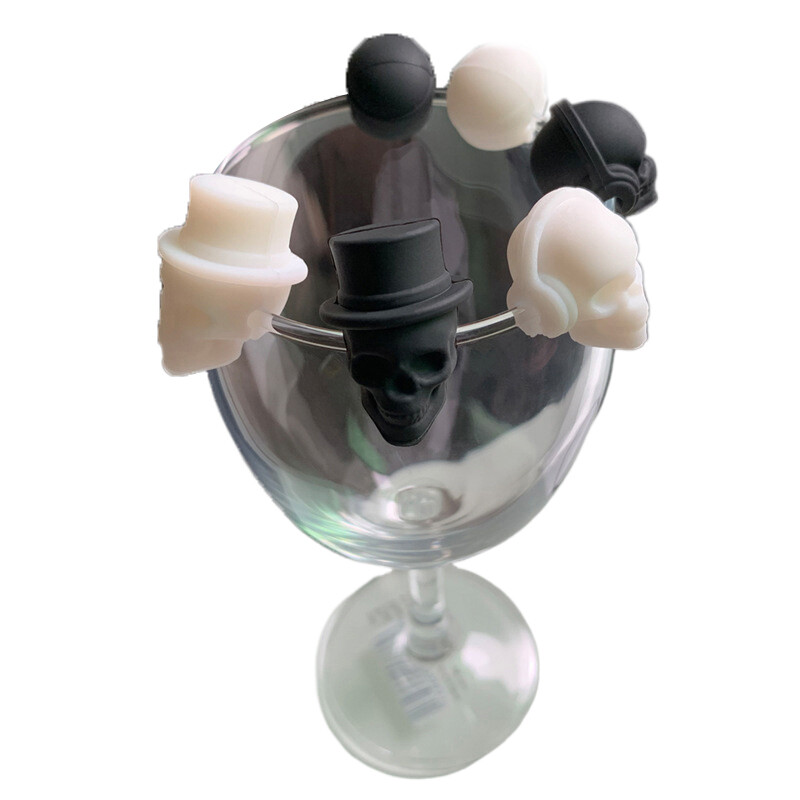 6 vnt. Silikoninis raudonojo vyno stiklo žymeklis Creative Skull Marker žavus geriamojo stiklo identifikavimo puodelis Etiketės Ženklai vakarėliui