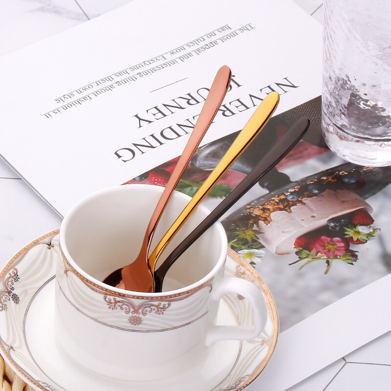 3/6/12 Darab Arany keverő teáskanál rozsdamentes acél kávéskanál készlet Fagylalt torta Desszert Mini kanál Sliverware Party evőeszköz