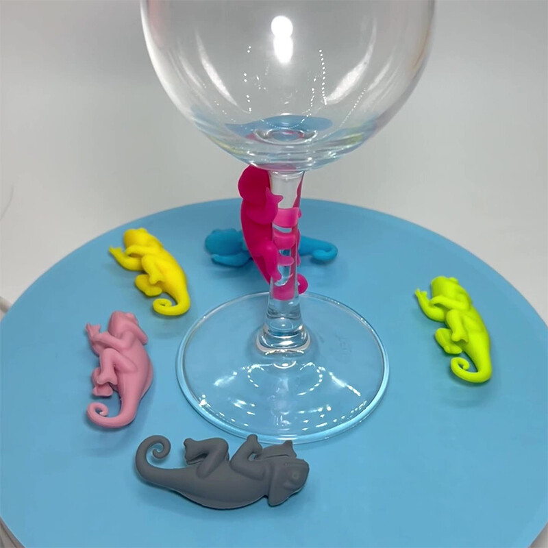 6 vnt./rinkinys Creative Animal Chameleon Wine Cup Etiketė Silikoninis Chameleono Vyno Taurės Žymėjimo Baras