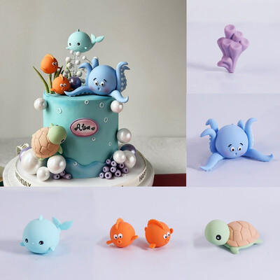 Fish Animal Whales Octopus Cake Topper Decor Παιδική 1η πρώτη τούρτα γενεθλίων Underwater World Sea Party Baby Shower Cake Decorating