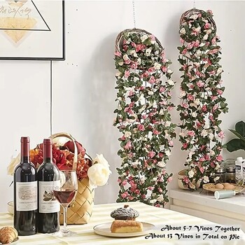 2,5m Rose Vine Fake Flower Garland Τεχνητά λουλούδια που κρέμονται για γάμο Τριαντάφυλλο κισσός Κρεμαστά καλάθια Αψίδα Διακόσμηση φόντου κήπου