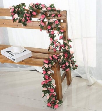 2,5m Rose Vine Fake Flower Garland Τεχνητά λουλούδια που κρέμονται για γάμο Τριαντάφυλλο κισσός Κρεμαστά καλάθια Αψίδα Διακόσμηση φόντου κήπου