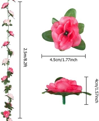 2,5m Rose Vine Fake Flower Garland Τεχνητά λουλούδια που κρέμονται για γάμο Τριαντάφυλλο κισσός Κρεμαστά καλάθια Αψίδα Διακόσμηση φόντου κήπου