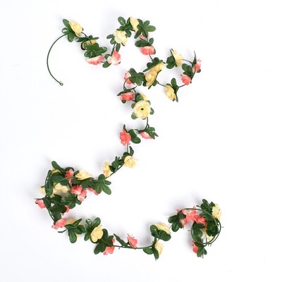 2,5m Rose Vine Fake Flower Garland Τεχνητά λουλούδια που κρέμονται για γάμο Τριαντάφυλλο κισσός Κρεμαστά καλάθια Αψίδα Διακόσμηση φόντου κήπου