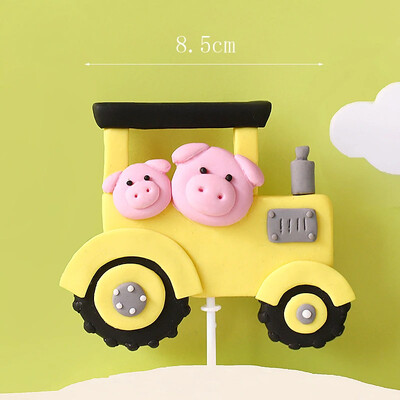 Happy Birthday Cake Topper Farm Zoon Polymer Clay Tractor Calf Lamb Kids Party Διακόσμηση κέικ ντους μωρού Διακόσμηση επιδόρπιο