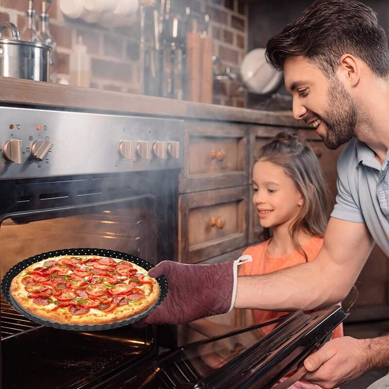 Pizza tálca sütőben, szénacél tapadásmentes pizzaserpenyővel, jó hővezető képességgel, többfunkciós gépben mosható sütéssel