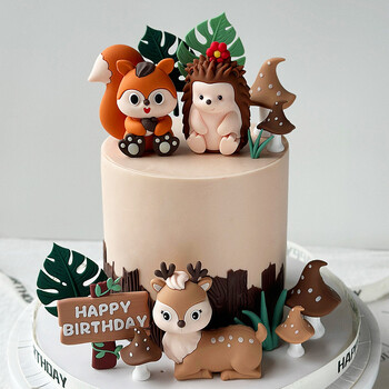 Forest Woodland Animal Cake Toppers Jungle Party Детско парти за първи рожден ден Декорация на торта Таралеж Катерица Елен торта Вложка