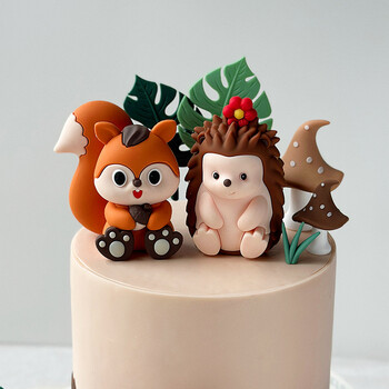 Forest Woodland Animal Cake Toppers Jungle Party Детско парти за първи рожден ден Декорация на торта Таралеж Катерица Елен торта Вложка