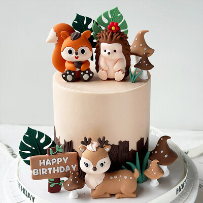 Forest Woodland Animal Cake Toppers Jungle Party Kids First Birthday Party Cake Decoration Hedgehog Squirrel Deer cake Insert