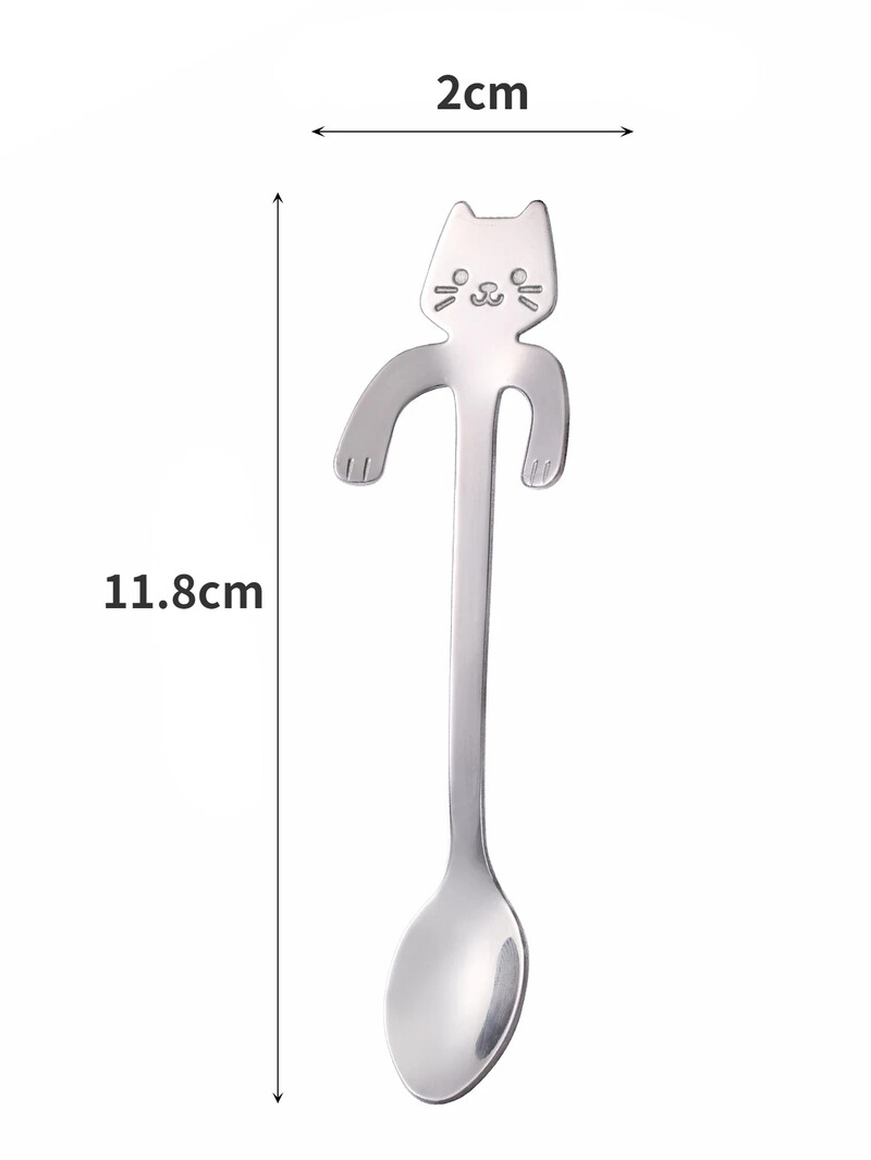 Kreatív rozsdamentes acél macska kávéskanál lógó fül teáskanál rövid nyelű desszert fagylalt kanál étkészlet konyhai kütyü