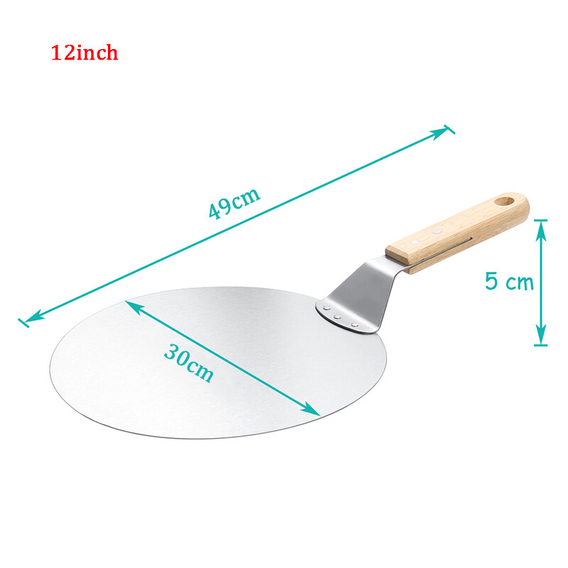 Pizzalapát tészta Eszközök Kiegészítők Pizza Peel Kerek Rozsdamentes Acél Tapadásmentes Pizza Lapát Spatula Tölgyfa Nyéllel
