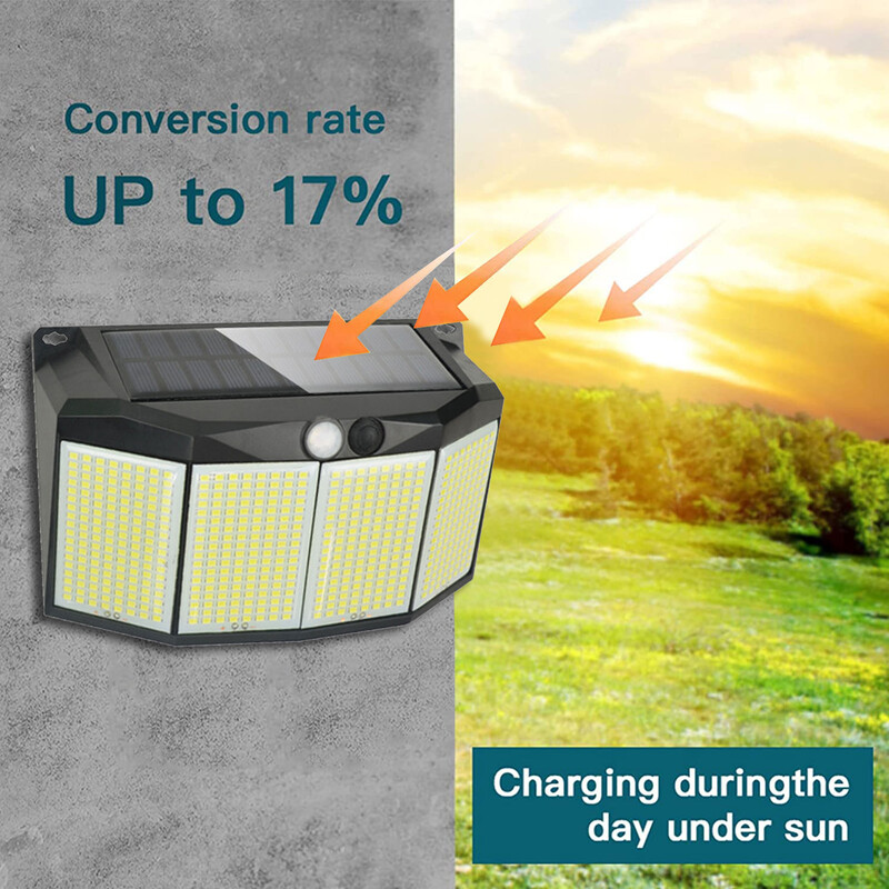 Napelemes fali lámpák 576 LED-es mozgásérzékelő, 3 módú kültéri vízálló biztonsági lámpatest külső ösvényhez kerti garázslámpa