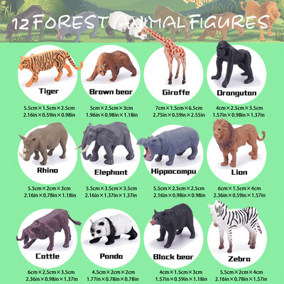 12τμχ Mini Wildlife Models Realistic Safari Animal Statues Cake Topper Παιδική διακόσμηση πάρτι γενεθλίων Εκπαιδευτική μάθηση