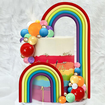 2 бр. Rainbow Cake Toppers Цветни топки Декорации за торти за сватба Baby Shower Момичета Момчета Консумативи за рожден ден