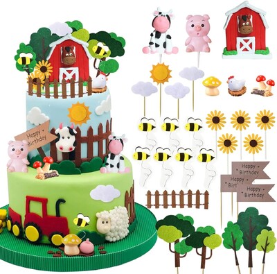 30 ΤΕΜ. Φάρμας Animal Cow Cake Topper Decorations for Farm Animal Theme Birthday Baby Shower Party