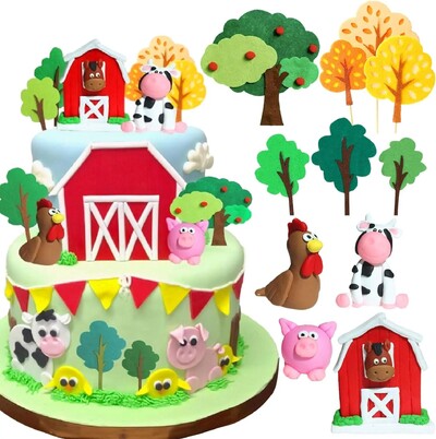 30 ΤΕΜ. Φάρμας Animal Cow Cake Topper Decorations for Farm Animal Theme Birthday Baby Shower Party