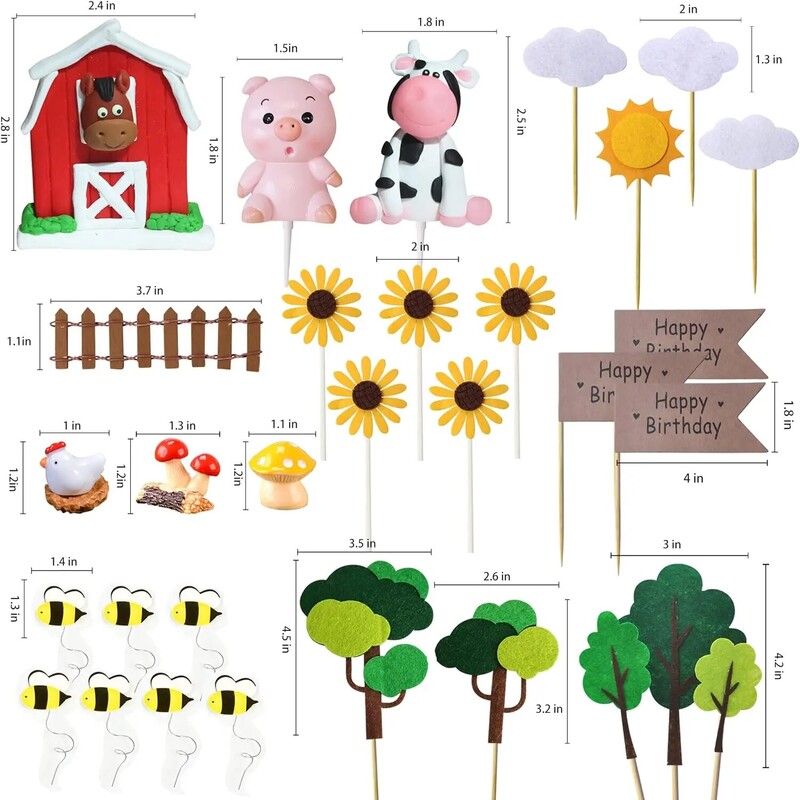 30 db haszonállat tehéntorta-dekoráció haszonállat témájú születésnapi babaváró partihoz