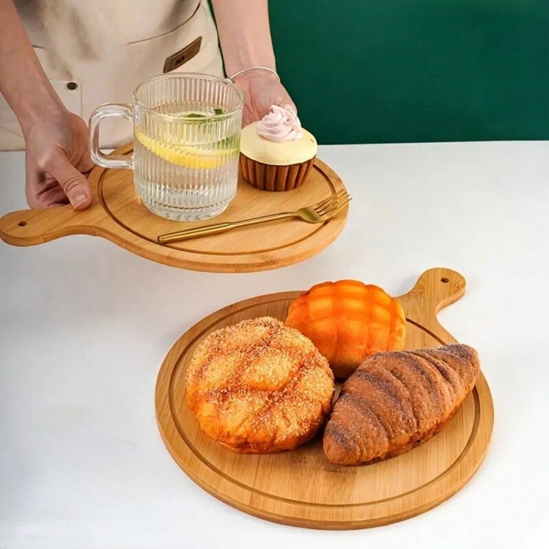 Tabla de taiere din bambus cu maner Tava de pizza rotunda dreptunghiulara din lemn Pizza pentru coacerea painei Legume Brânză Instrument de bucătărie