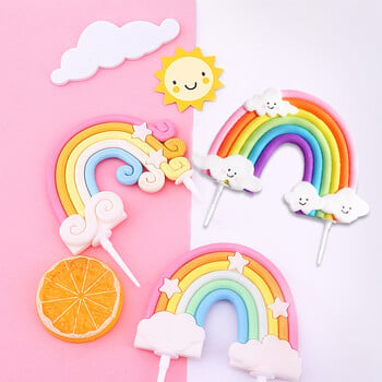 1бр Rainbow Birthday Cake Topper Decoration Прекрасна звезда Rainbow Cloud Happy Birthday Party Cake Topper Decor