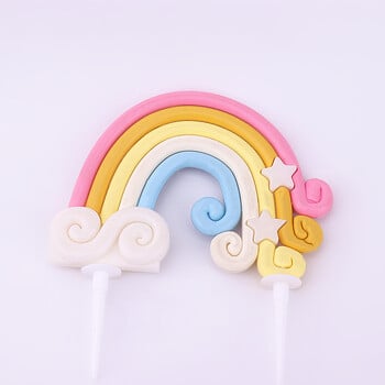 1бр Rainbow Birthday Cake Topper Decoration Прекрасна звезда Rainbow Cloud Happy Birthday Party Cake Topper Decor