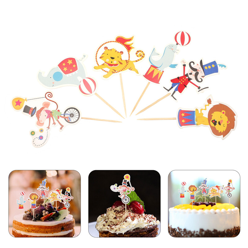 Rajzfilm Circus Animal Cake Topper Dekoratív Circus Animal Cupcake Toppers