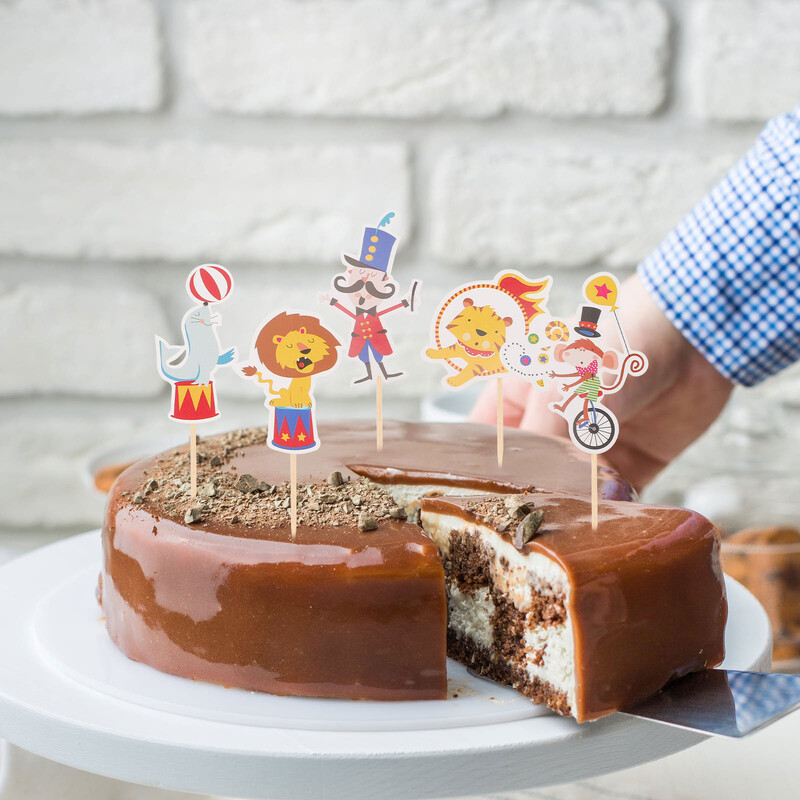 Rajzfilm Circus Animal Cake Topper Dekoratív Circus Animal Cupcake Toppers