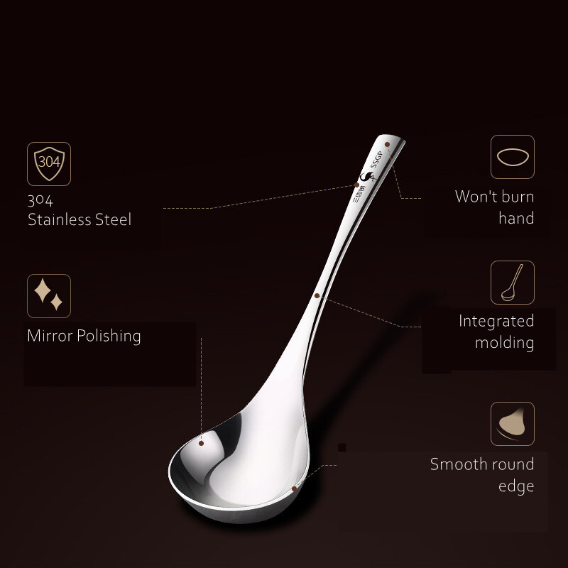 LFGB Certificate 304 Rozsdamentes acél tálaló kanál, 205 mm hosszú, 70 mm széles leveses merőkanál családi ebédlő evőeszköz étkészlethez