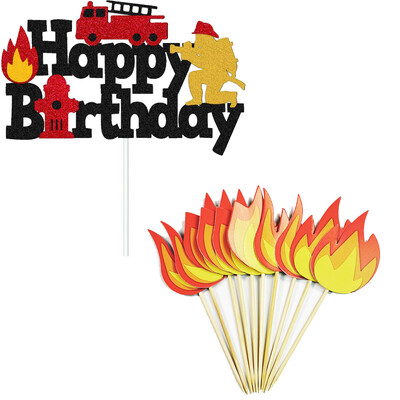 Διακόσμηση κέικ για πάρτι Fire Truck Happy Birthday Cake Topper Topper σε σχήμα φωτιάς Cupcake Little Firefighter Μπομπονιέρες για πάρτι γενεθλίων