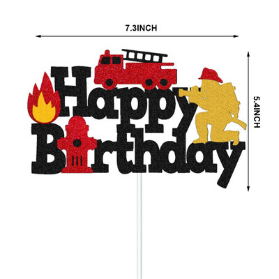 Διακόσμηση κέικ για πάρτι Fire Truck Happy Birthday Cake Topper Topper σε σχήμα φωτιάς Cupcake Little Firefighter Μπομπονιέρες για πάρτι γενεθλίων