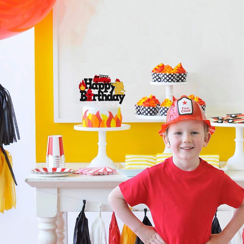 Tűzoltó buli tortadísz Boldog születésnapot tortalapát tűz formájú cupcake topper kis tűzoltó születésnapi buli