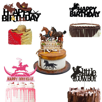 Cowboy Cake Toppers Χρόνια πολλά Διακόσμηση τούρτας με θέμα ιπποδρομίες Διακοσμήσεις τούρτας για αγόρια κορίτσια Γενέθλια παιδικό ντους