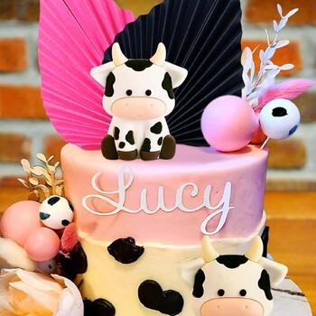 24 τμχ Διακοσμηση τούρτας αγελάδας Cowgirl Birthday Cake Topper Palm Leaves Balls Cake Topper Barnyard Animal Birthday Party Διακοσμήσεις