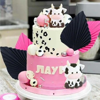 24 τμχ Διακοσμηση τούρτας αγελάδας Cowgirl Birthday Cake Topper Palm Leaves Balls Cake Topper Barnyard Animal Birthday Party Διακοσμήσεις