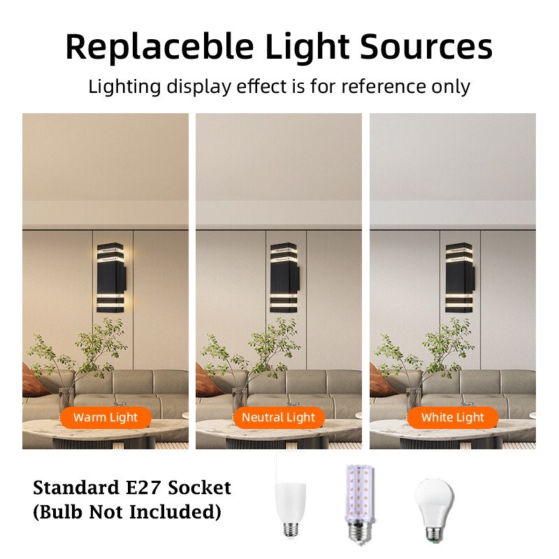 Kültéri fali lámpa felfelé lefelé LED-es fali lámpa cserélhető izzós veranda lámpa vízálló külső égőlámpa erkély kerti lépcsőhöz