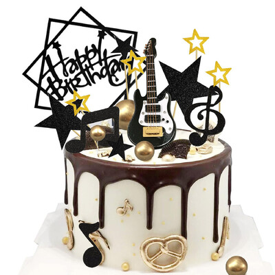 22PCS Guitar Cake Toppers Music Note Birthday Cake Toppers 1:12 Guitar Model Decor Party For Musician Party Birthday Rock Theme