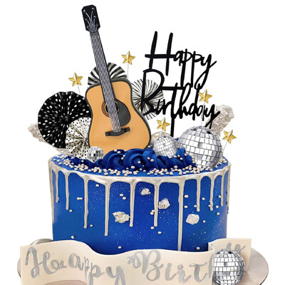 22PCS Guitar Cake Toppers Music Note Birthday Cake Toppers 1:12 Guitar Model Decor Party For Musician Party Birthday Rock Theme