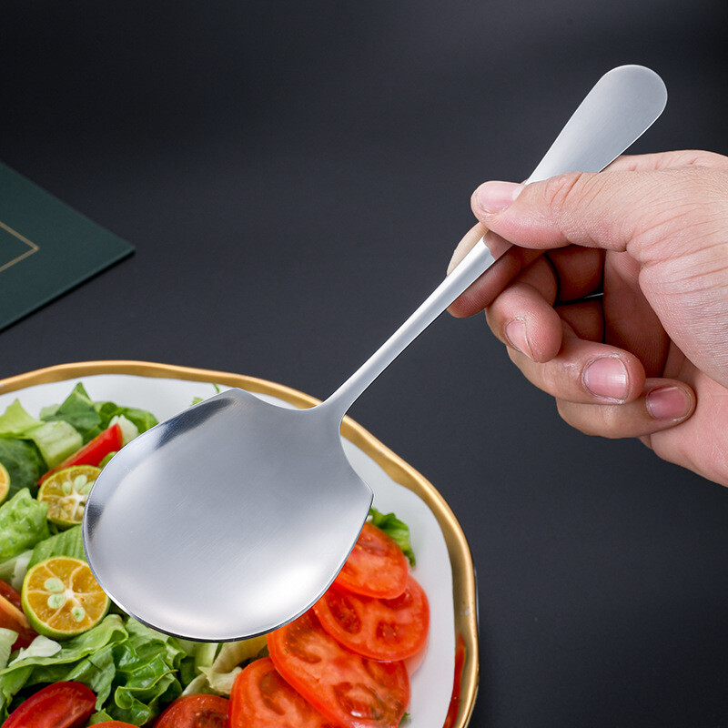 1/4 db nagy rozsdamentes acél kanál, vastag otthoni vacsora nyilvános kanál, hosszú nyelű leveses kanalak kerek fejű svédasztalos étkészlet