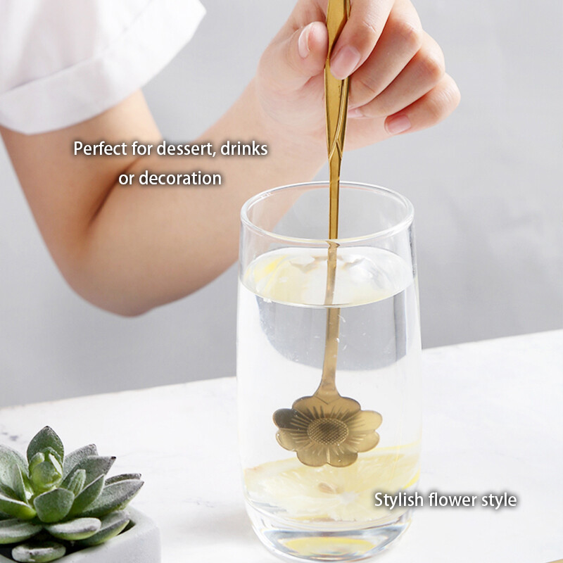 6db arany virág rozsdamentes acél teáskanál készlet kávéskanál mézes desszert fagylalt kanál hosszú nyelű teáskanál kávézó étkészlet