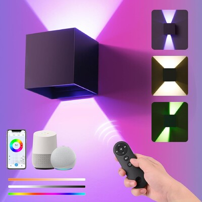 Έξυπνο επιτοίχιο φωτιστικό LED WIFI APP Alexa Google Control RGBCW 2700-6500K Cube Adjust Angle Up and Down Light IP65 αλουμίνιο αδιάβροχο