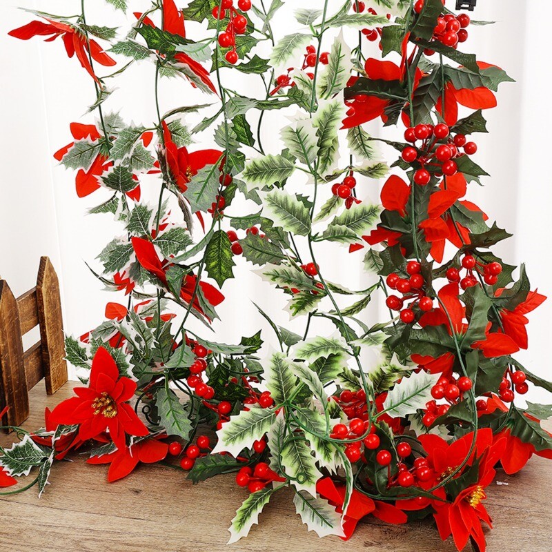 Karácsonyi füzér mesterséges bogyó növények szőlő zöld piros magyal bogyó szőlőkert karácsonyi újév karácsonyfa dekoráció fotó kellékek