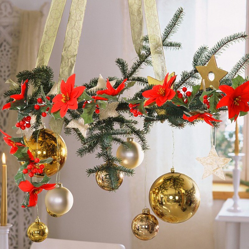 Karácsonyi füzér mesterséges bogyó növények szőlő zöld piros magyal bogyó szőlőkert karácsonyi újév karácsonyfa dekoráció fotó kellékek
