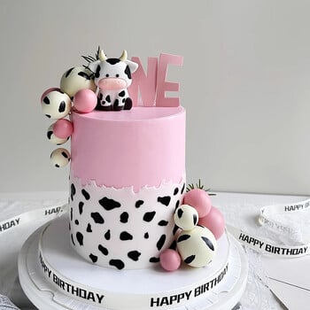 Baby Cow Cake Toppers Тема Farm Animal Cow Парти топки от пяна Декорации за торти Деца 1-ви Честит рожден ден Момче Момиче Baby Shower Decor