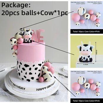 Baby Cow Cake Toppers Тема Farm Animal Cow Парти топки от пяна Декорации за торти Деца 1-ви Честит рожден ден Момче Момиче Baby Shower Decor