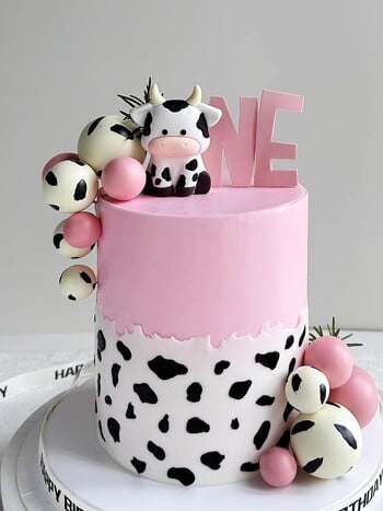 Baby Cow Cake Toppers Тема Farm Animal Cow Парти топки от пяна Декорации за торти Деца 1-ви Честит рожден ден Момче Момиче Baby Shower Decor