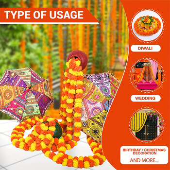 Marigold Flower Garland Artificial Flower String String Hanging Crafts Diwali Traditional Indian DIYWreath Day Of The Dead Party Decor