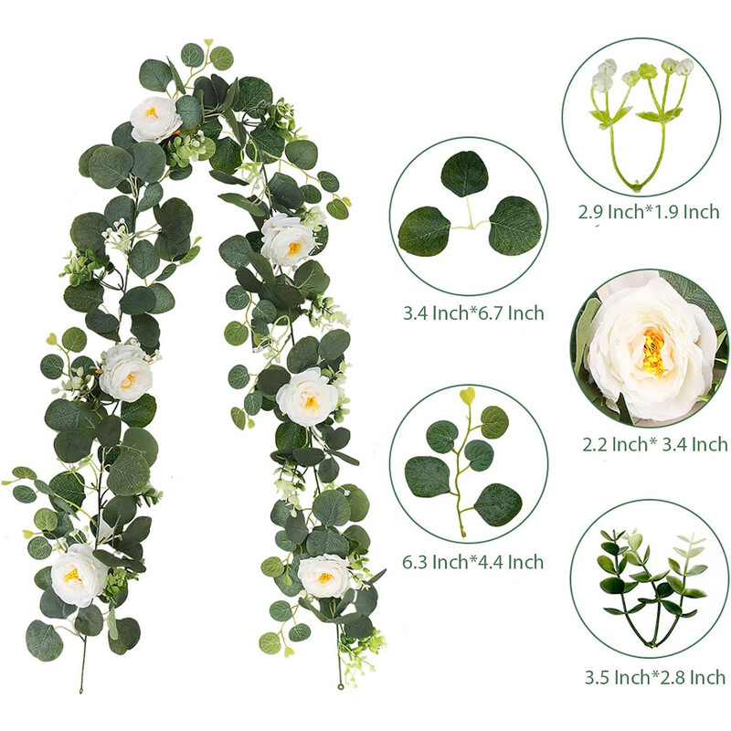 1 db eukaliptusz füzér függő virágokkal Mesterséges eukaliptusz levelek Gypsophila zöld szőlő szőlő esküvői háttérívhez